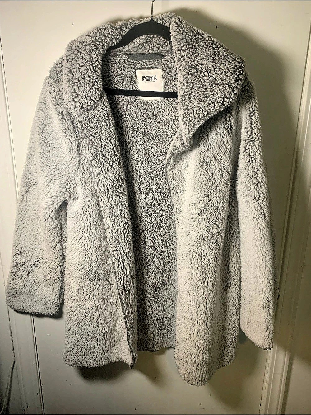 PINK Teddy Jacket in Gray M/L Like New